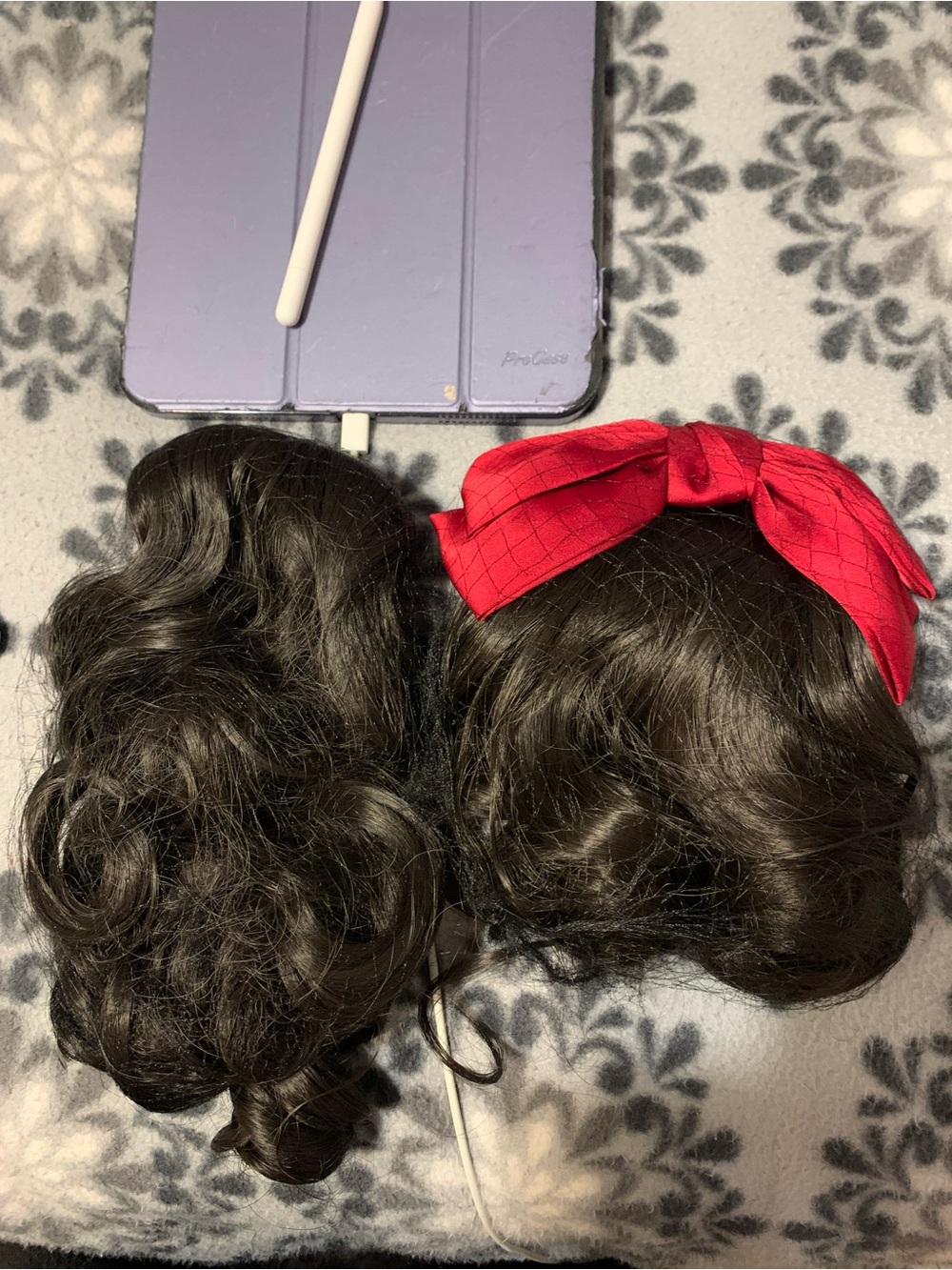 Synthetic Women’s Hairpiece with Red Bow